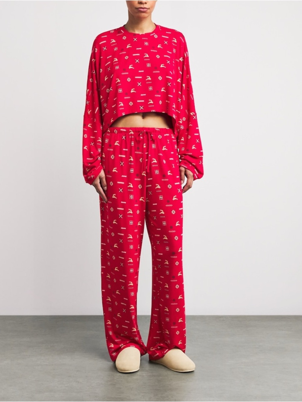 Skims Modal-Blend Cropped Henley Pajama Set